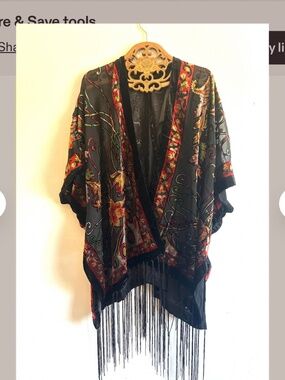 Beautiful Burn out Velvet Kimono Amber, red, green, Black, Semi Sheer, Burn out,